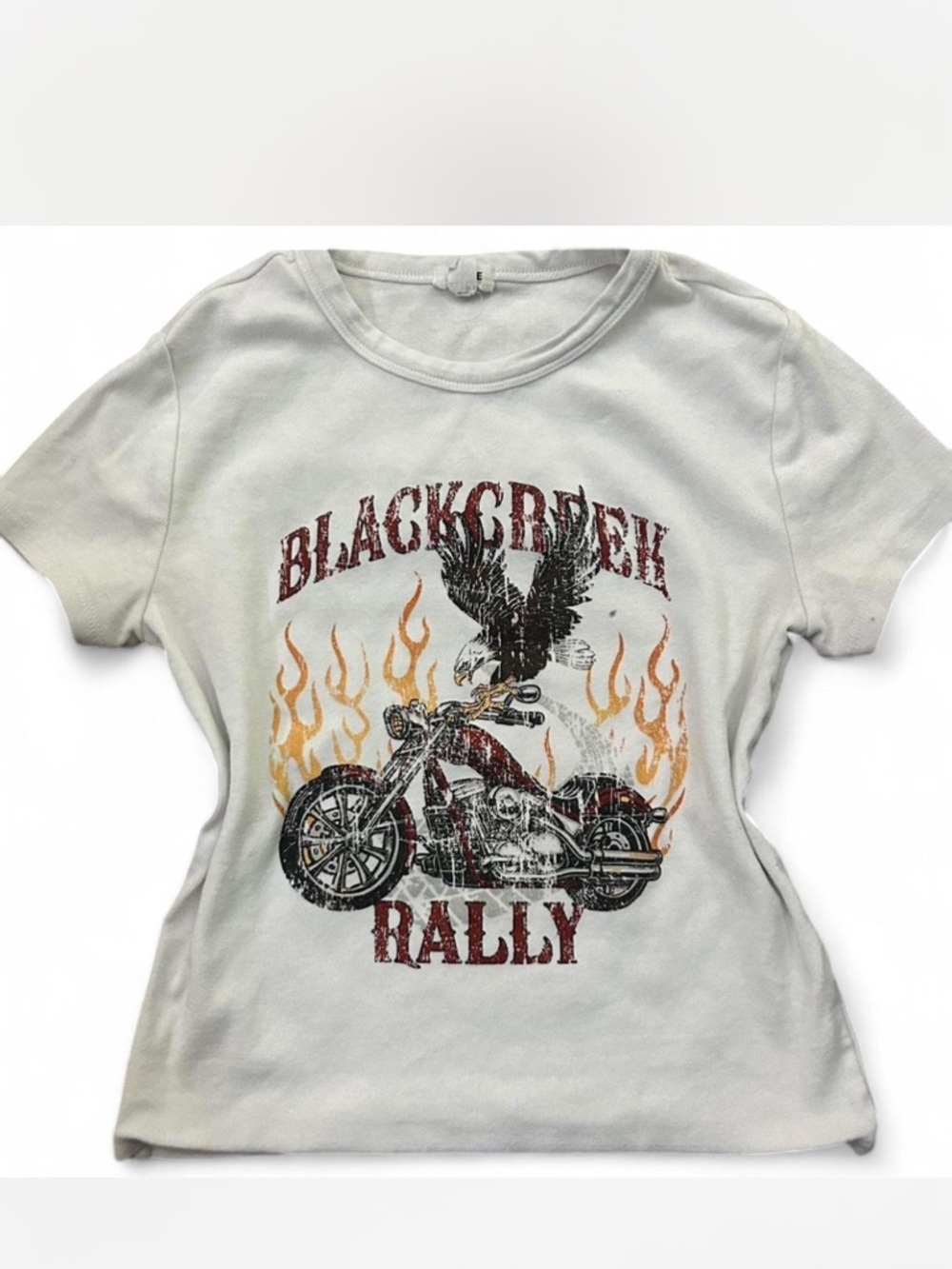 Garage White Rally Motorcycle Graphic Tee with Flames